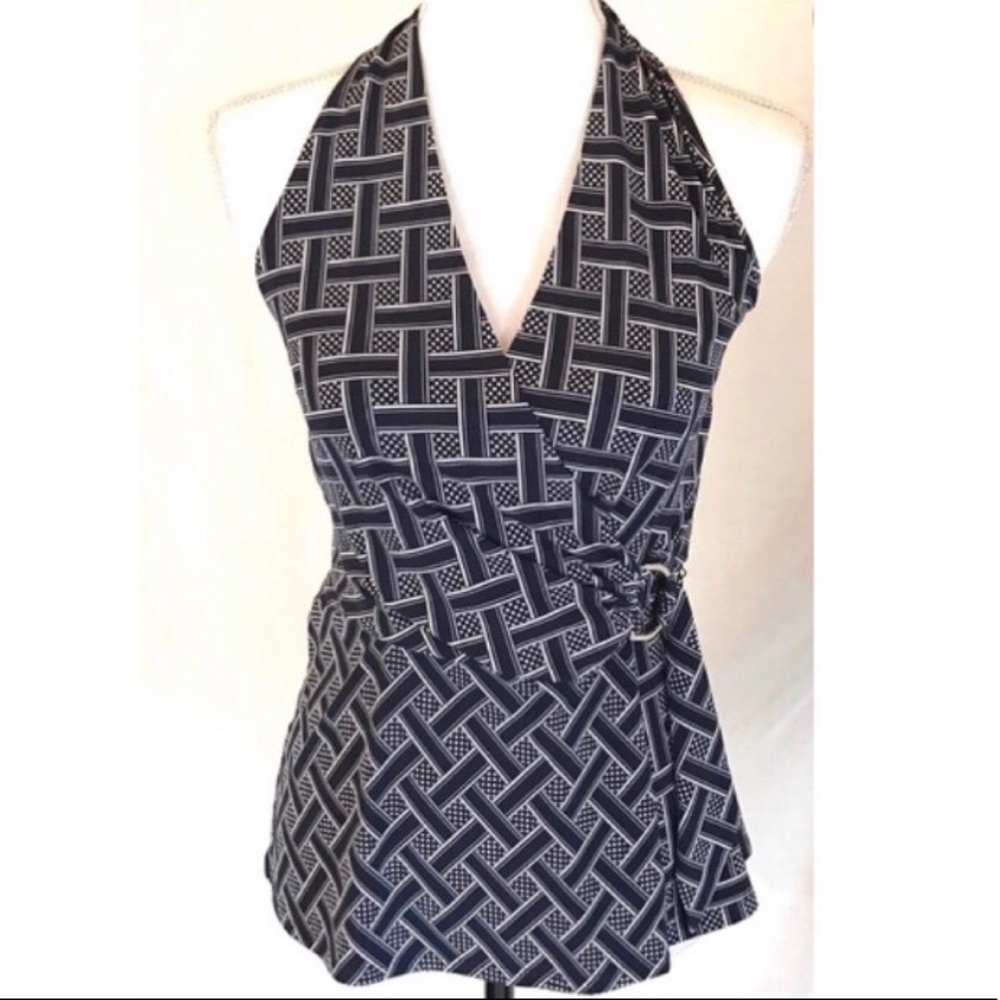 White House Black Market navy & white halter top
